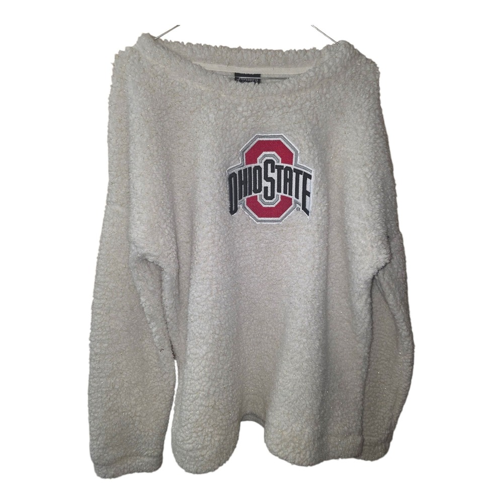 Ohio State Buckeyes Sherpa Fleece Pullover Sparkle Juniors XL Gen.2 Cream Red
